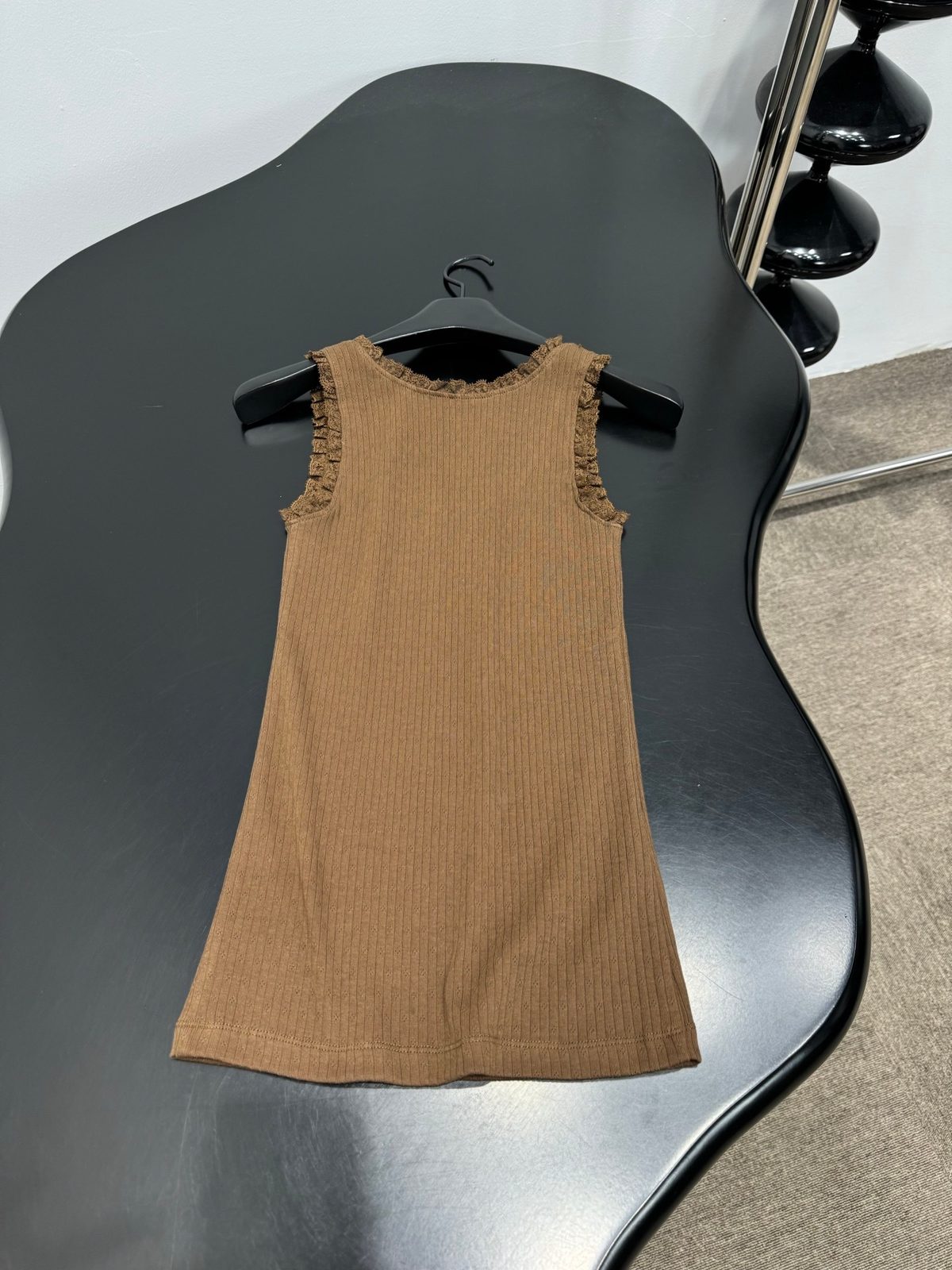 Miu Miu Ribbed Tank Top with Ruffle Trim