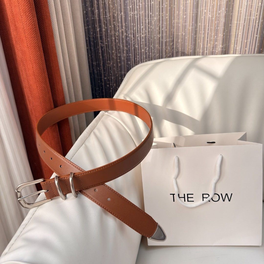 The Row Leather Belt with Silver Buckle