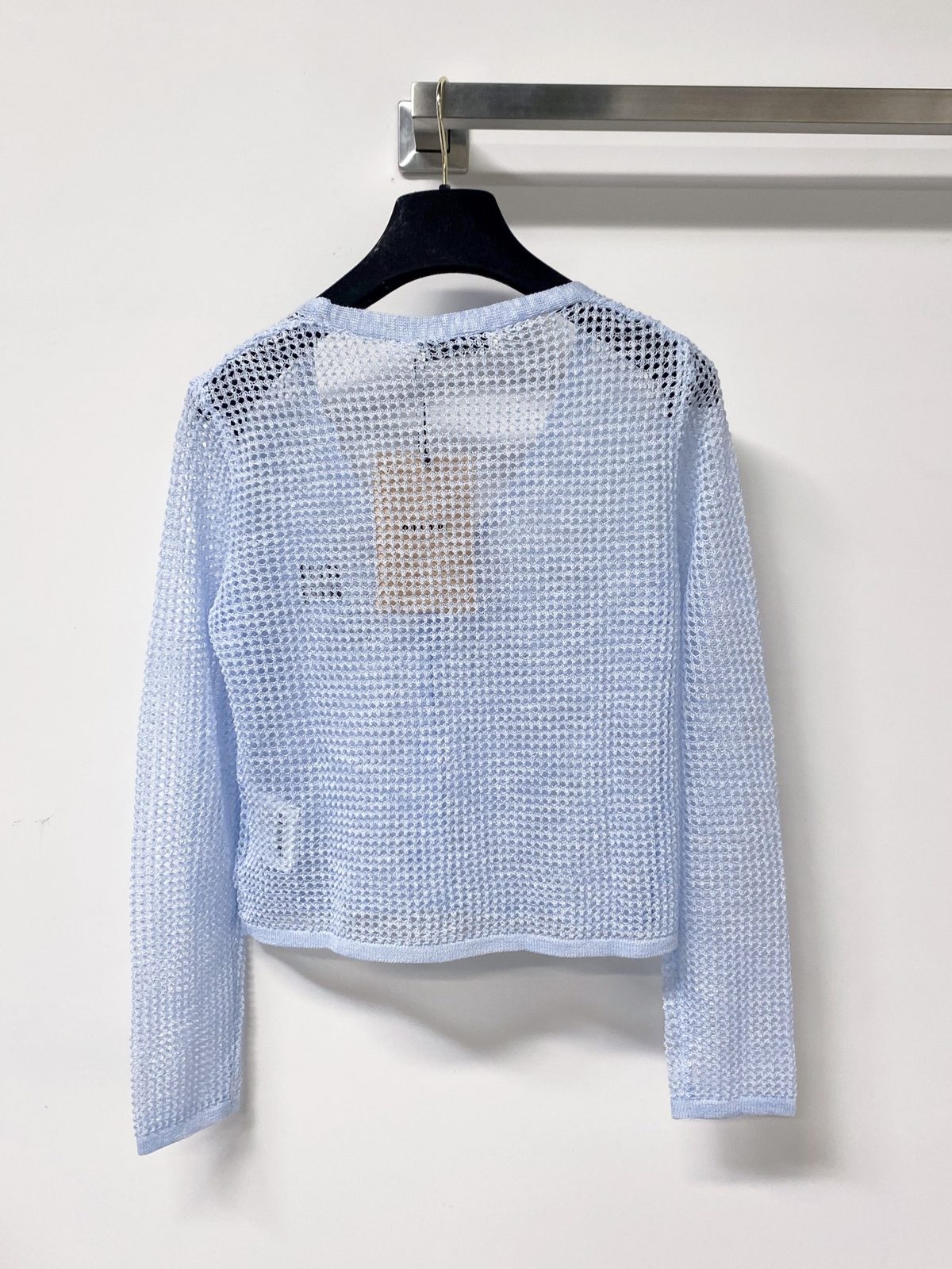 Miu Miu Light Blue Mesh Knit Crewneck Sweater