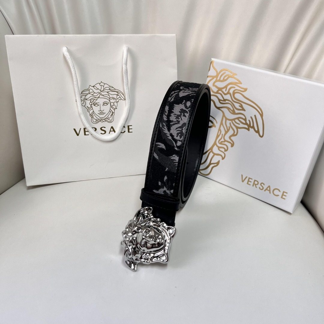Versace Medusa Head Black Leather Belt