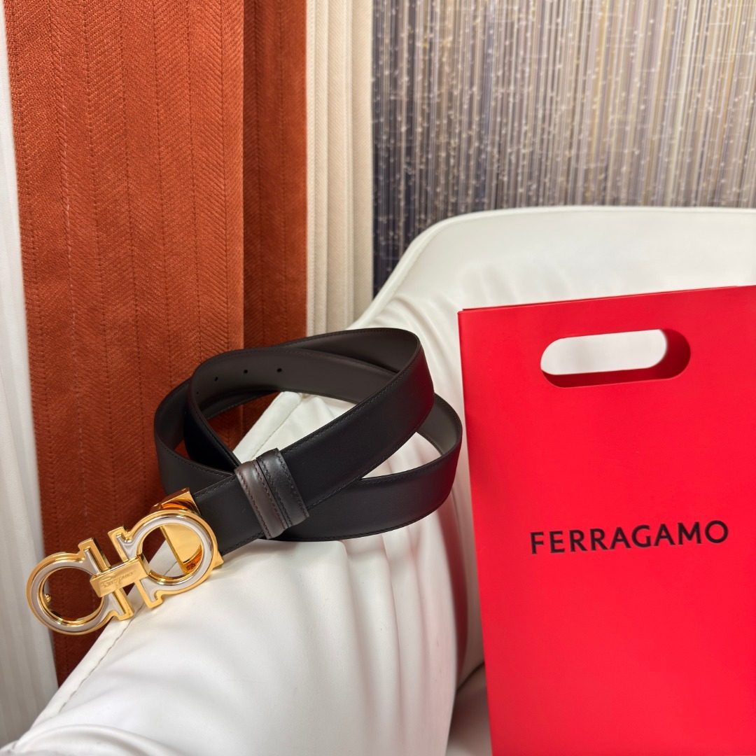 Ferragamo Gancini Black Leather Belt