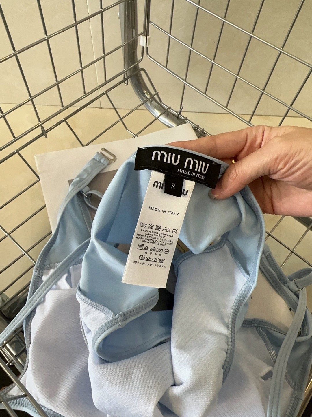 Miu Miu Logo Swimsuit Light Blue