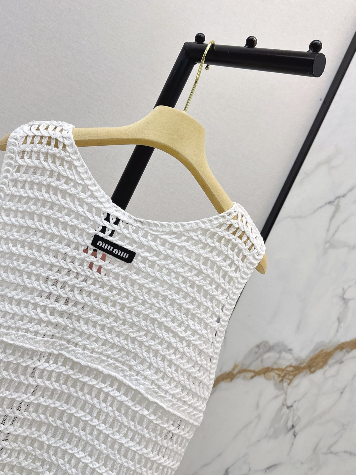 Miu Miu White Crochet Knit Tank Top
