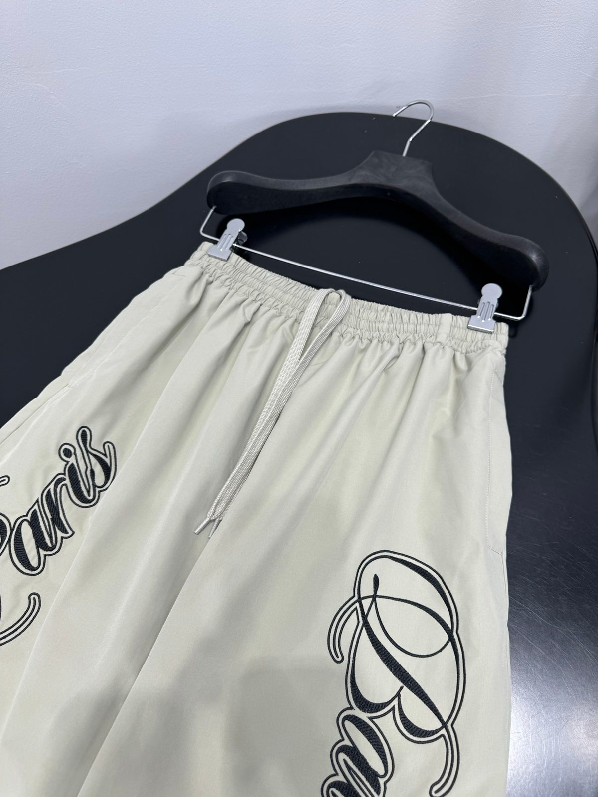 Cream Drawstring Joggers with Script Embroidery