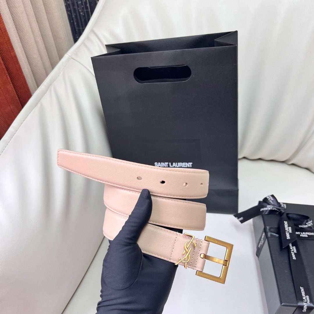 Saint Laurent Leather Belt with YSL Buckle