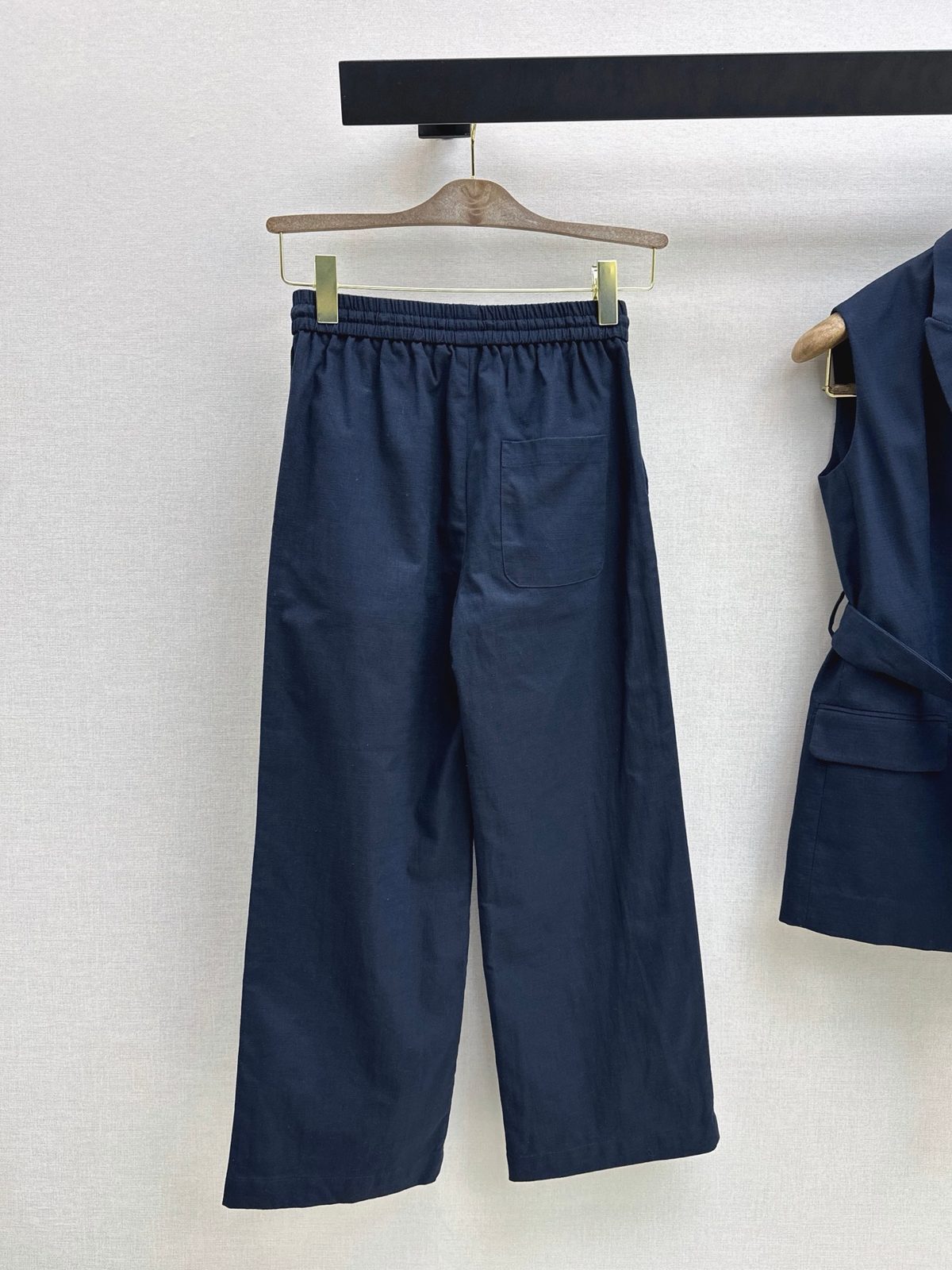 100% Linen Navy Blue Wide-Leg Trousers