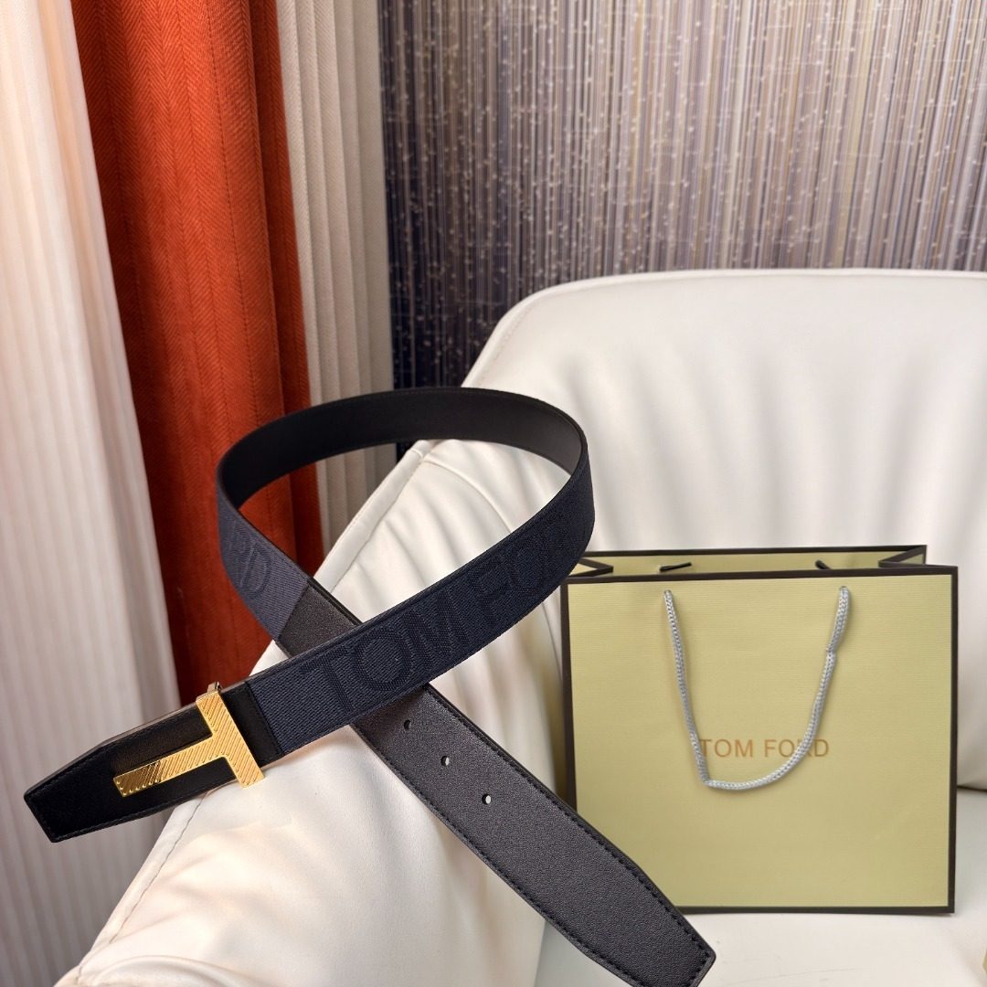 Tom Ford Gold-Buckle Black Leather Belt
