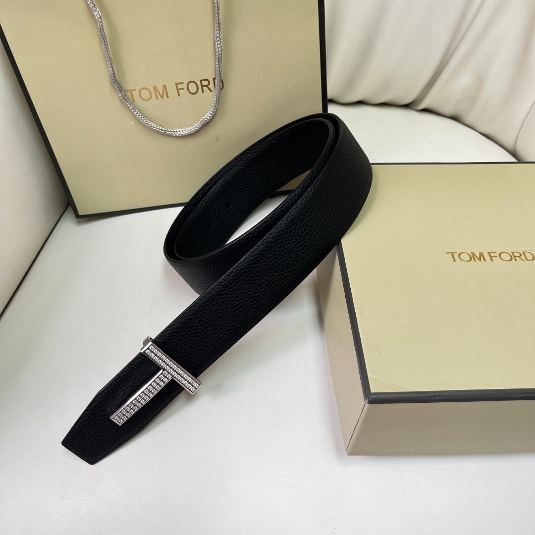 Tom Ford Leather Belt with Crystal Buckle