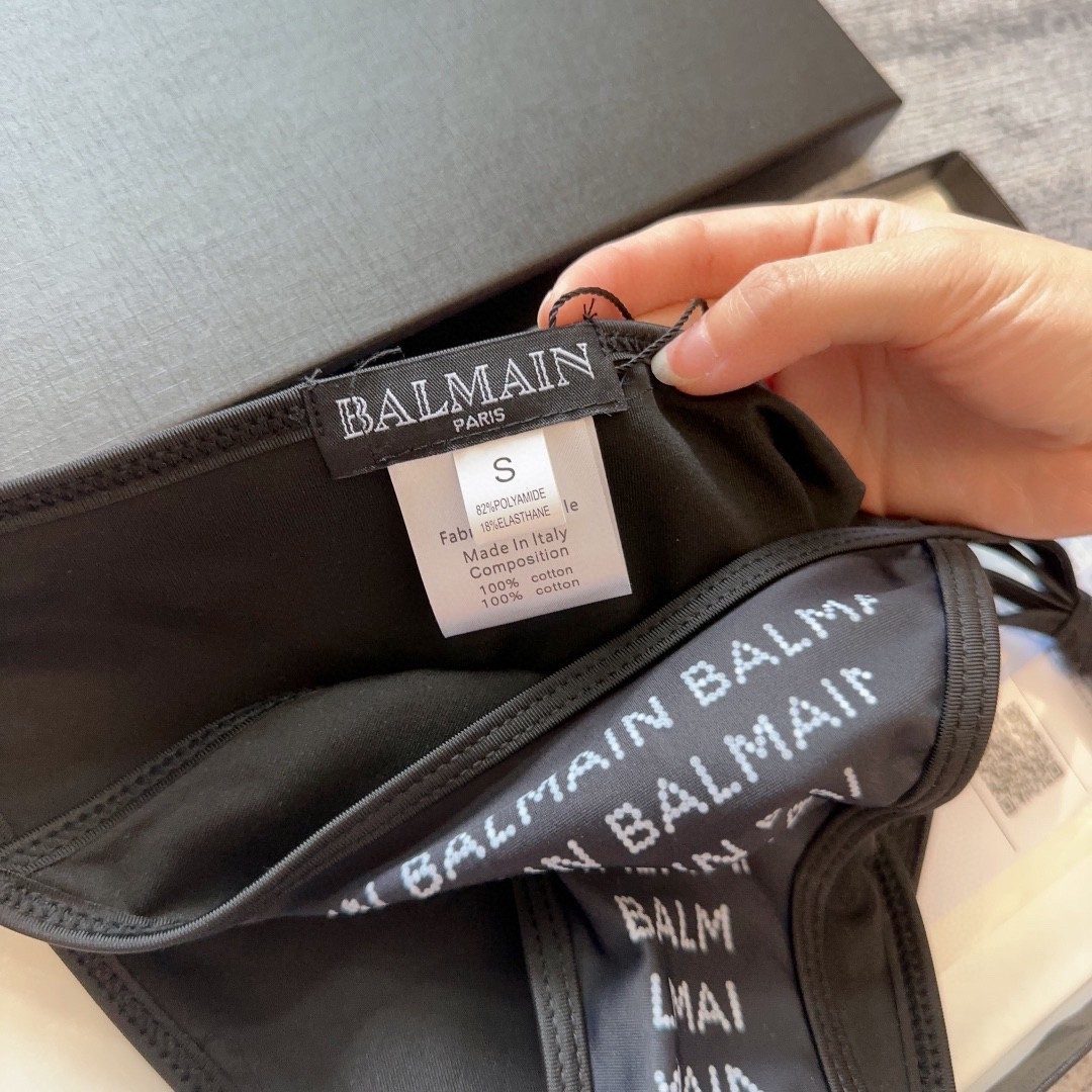 Balmain Black All-Over Logo Print Bikini Bottom