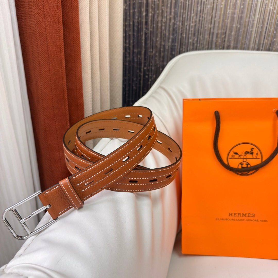 Hermès Perforated Leather Belt with Silver Buckle