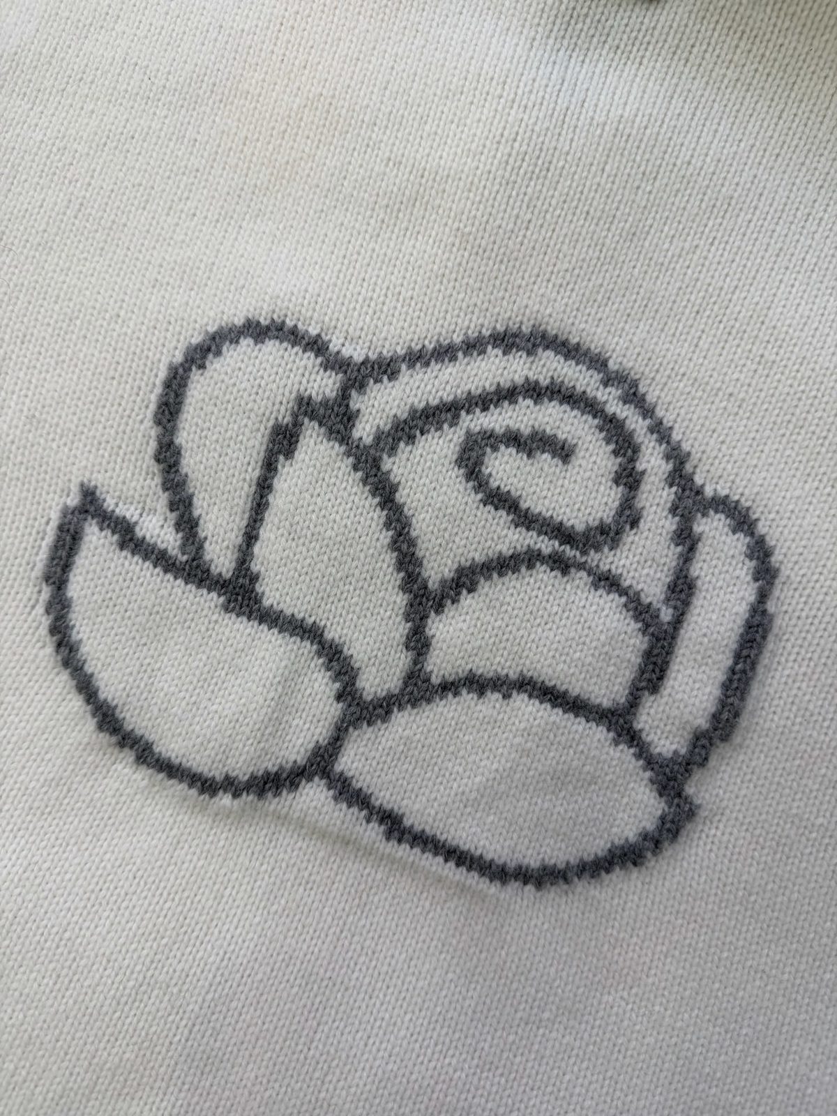 Rose Embroidered Cream Wool Hoodie Sweater