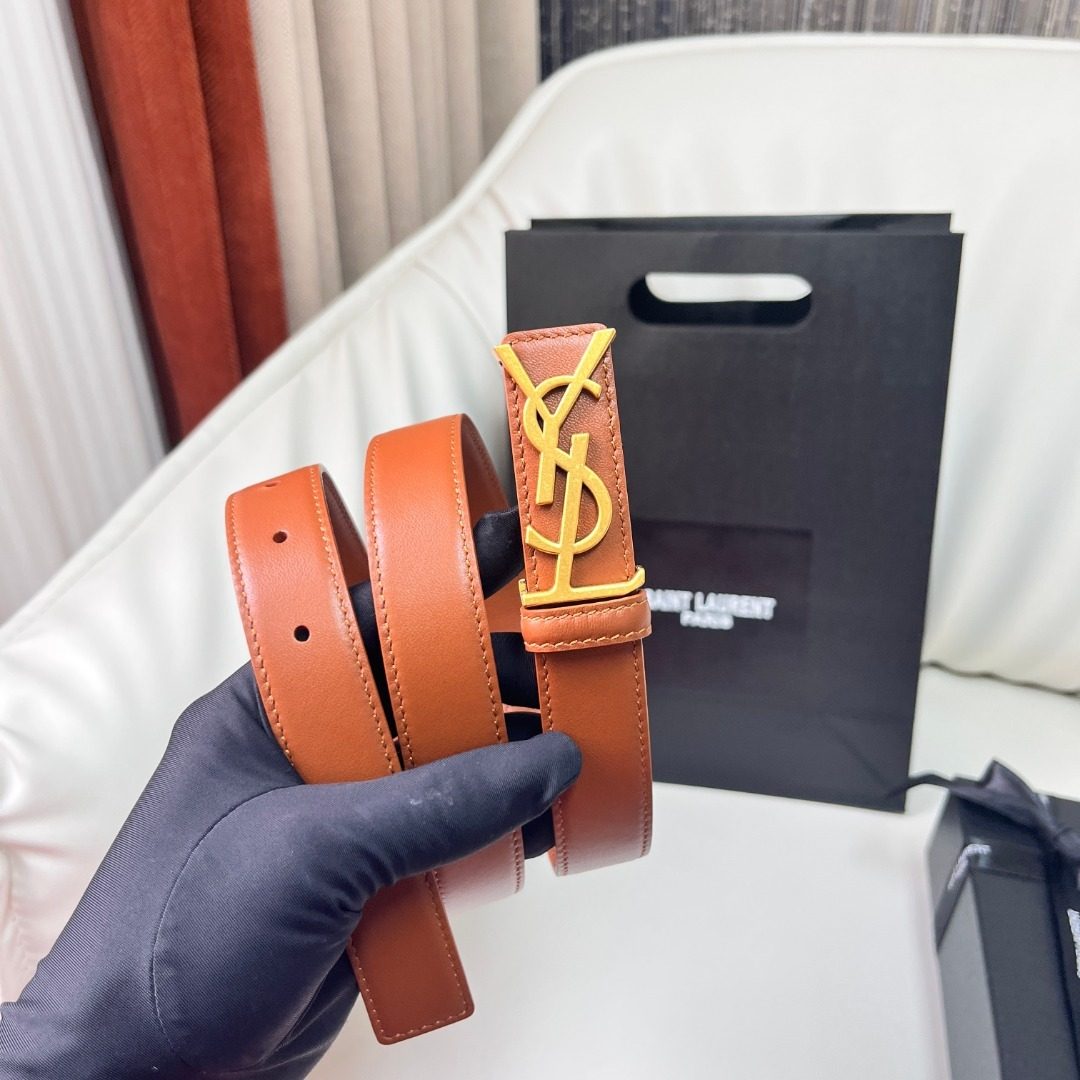 Saint Laurent YSL Leather Belt Orange