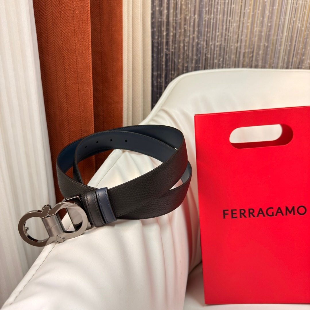 Ferragamo Gancini Leather Belt Black