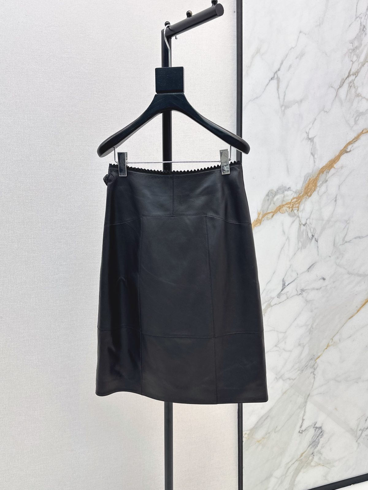 Black Leather A-Line Mini Skirt