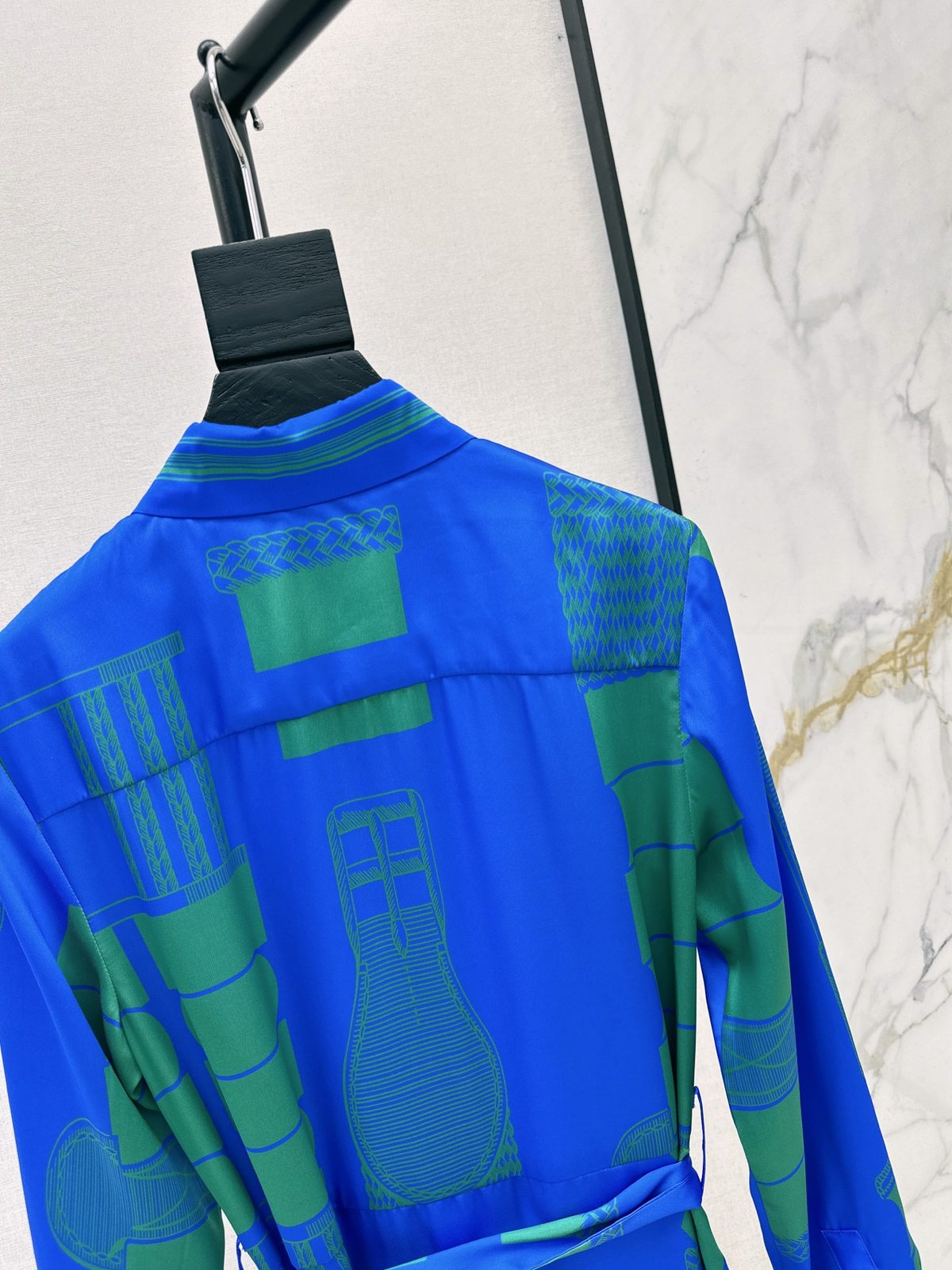 Architectural Print Shirt Dress in Blue