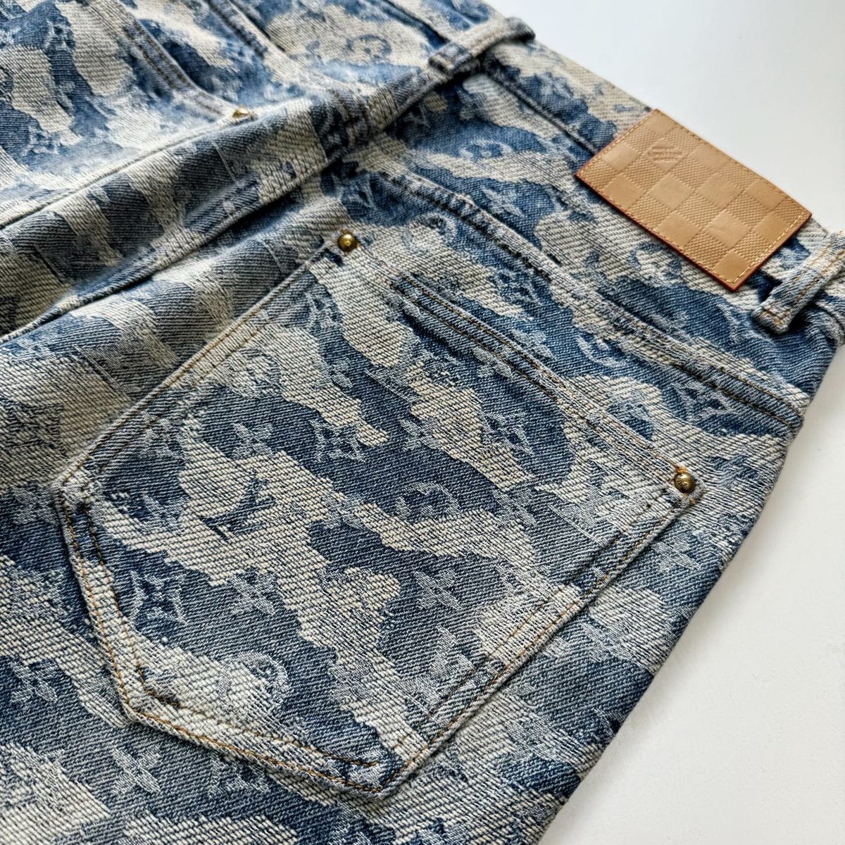 Blue Camouflage Print Denim Jeans