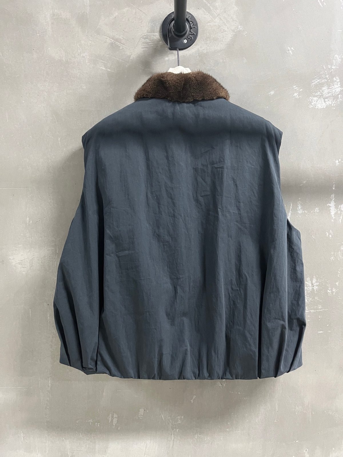 Navy Wool Jacket with Fur Collar