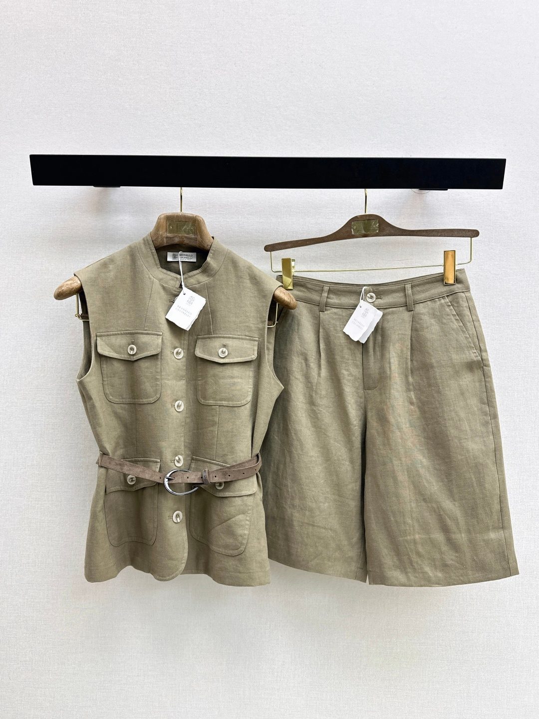 Linen Cargo Vest and Shorts Set