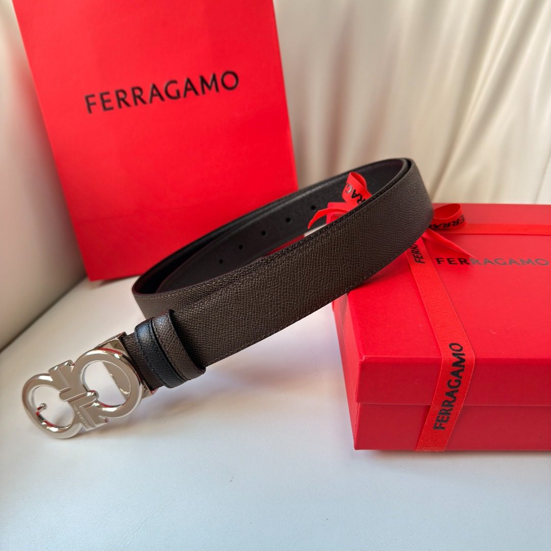 Ferragamo Gancini Black Leather Belt