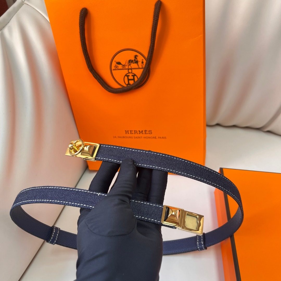 Hermès Navy Canvas Belt with Gold Hardware