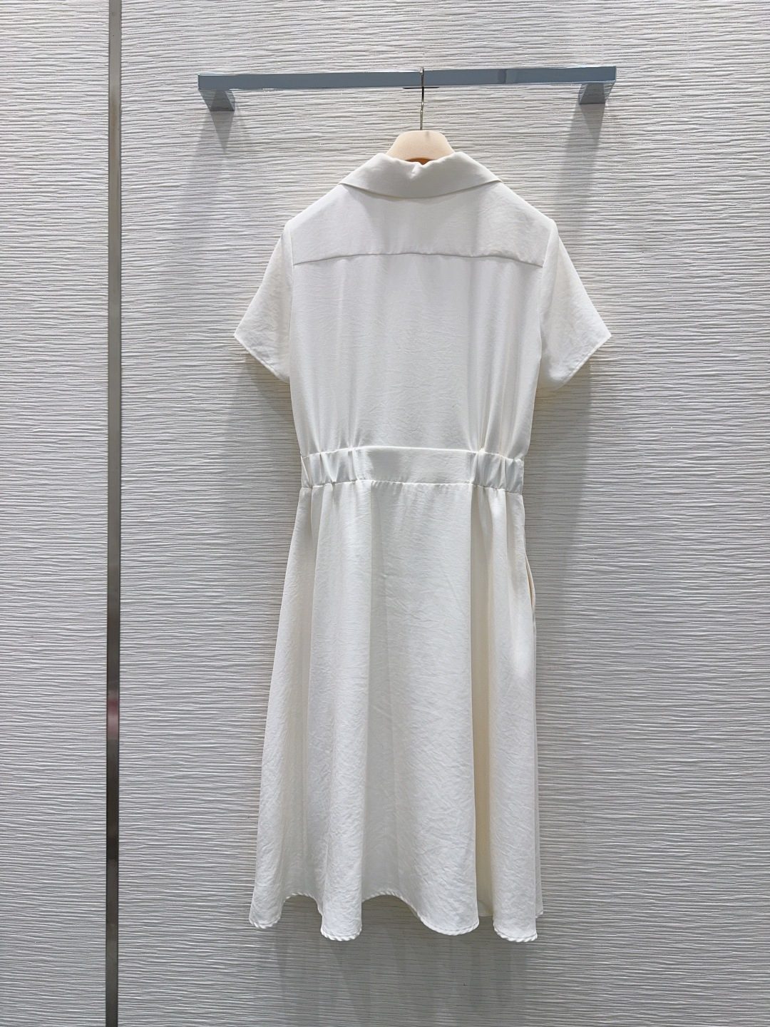 White Short-Sleeve Collared Shirt Dress