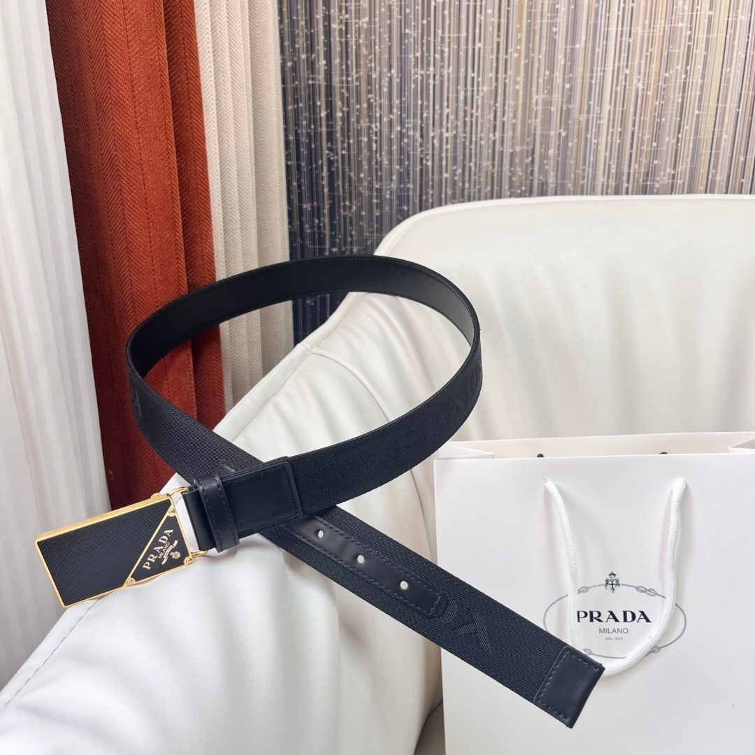 Prada Saffiano Leather Belt with Gold Buckle