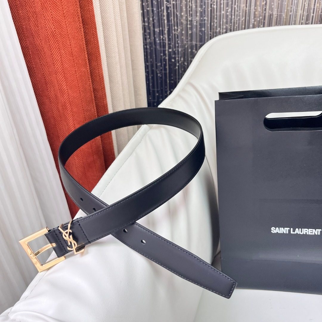 Saint Laurent YSL Black Leather Belt