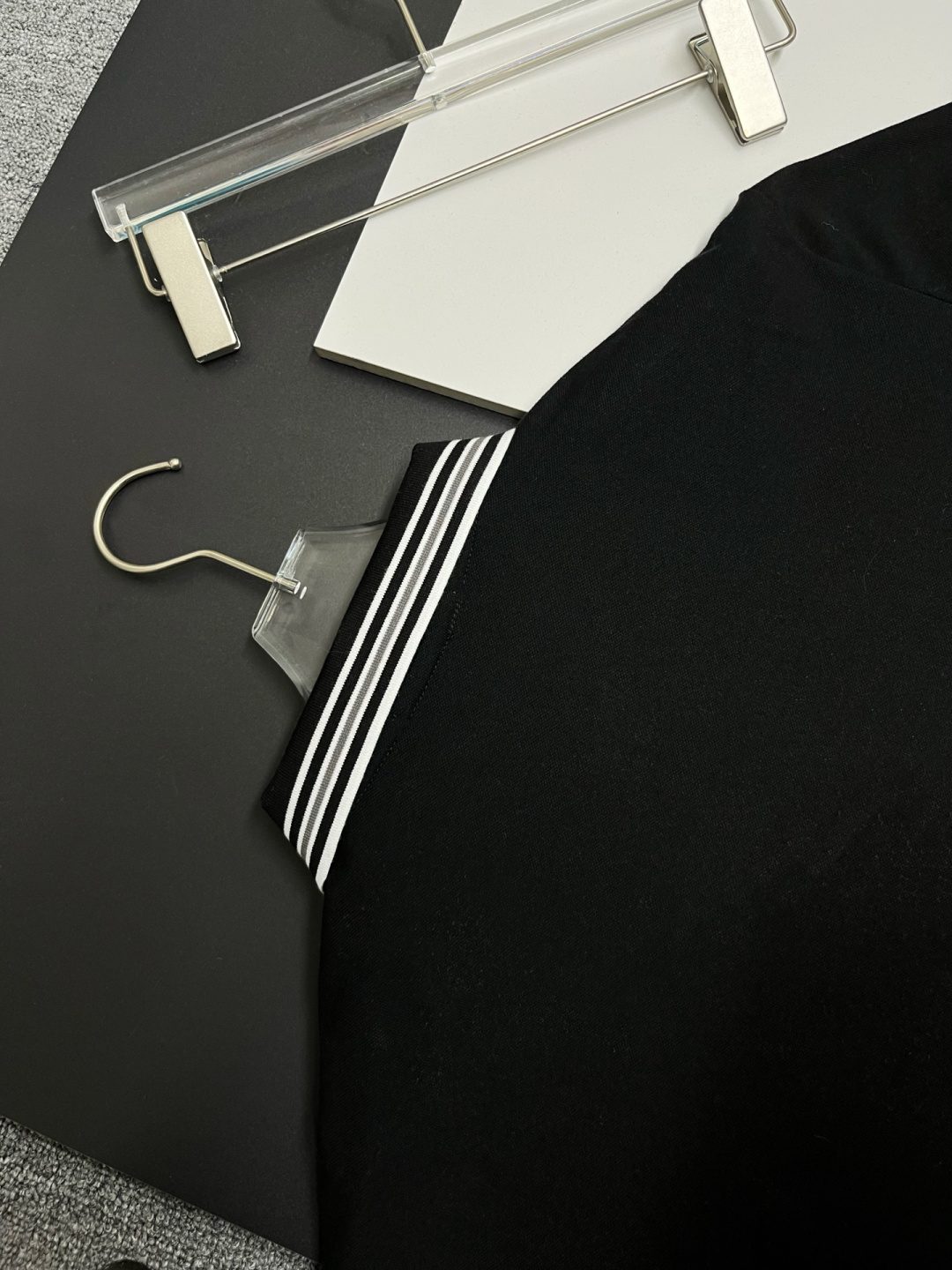 Black Polo Shirt with Striped Collar