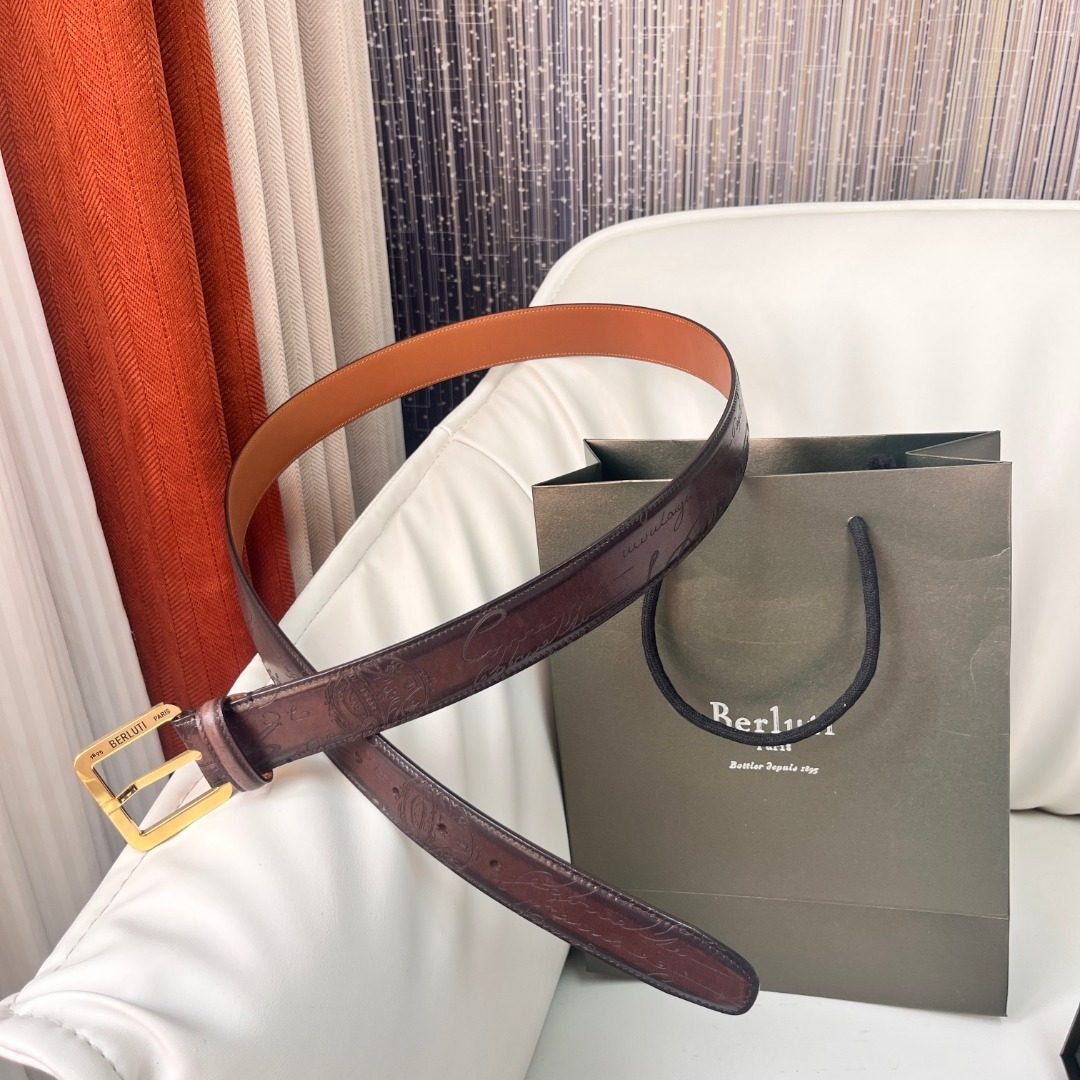 Berluti Engraved Leather Belt