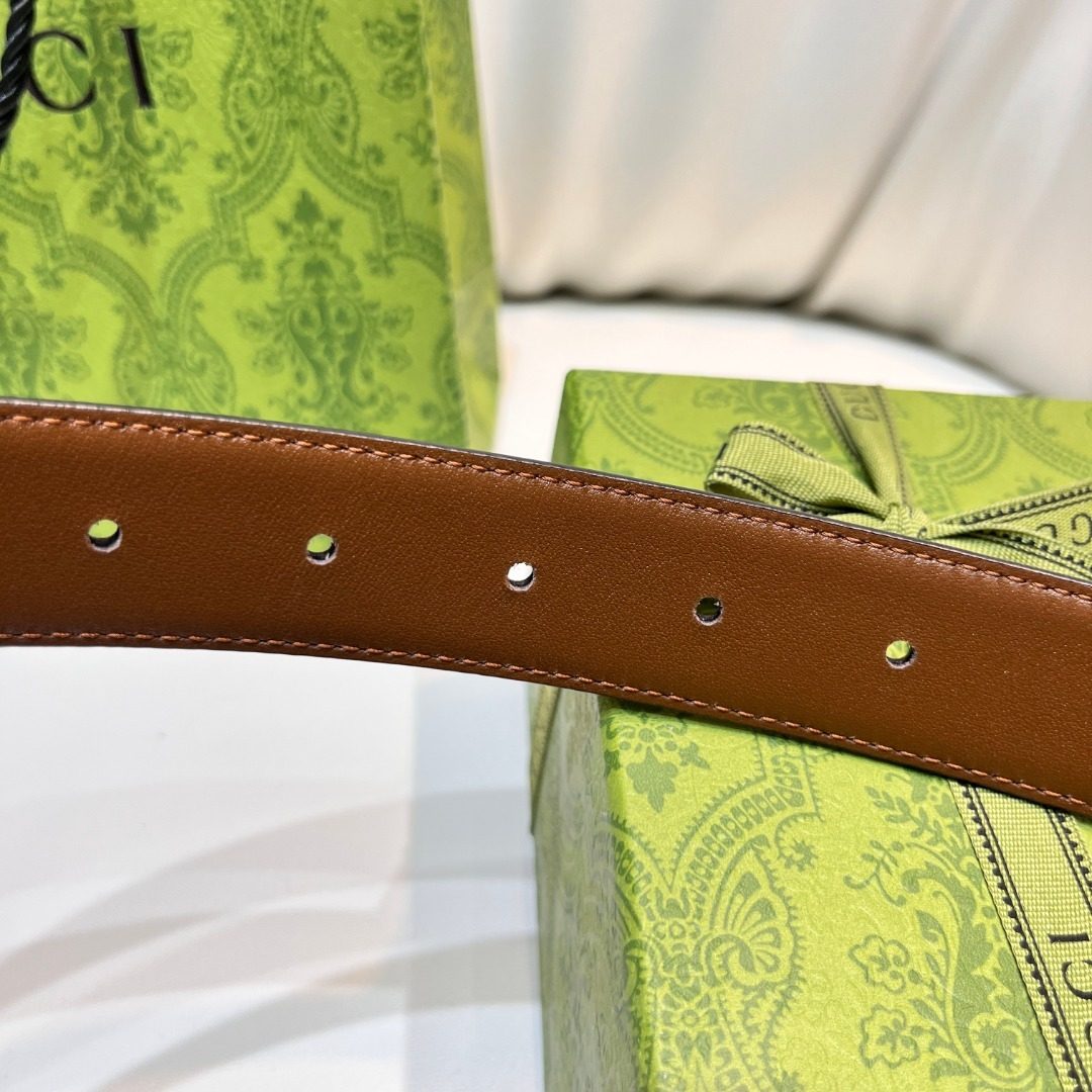 Gucci Leather Belt with Gold Buckle