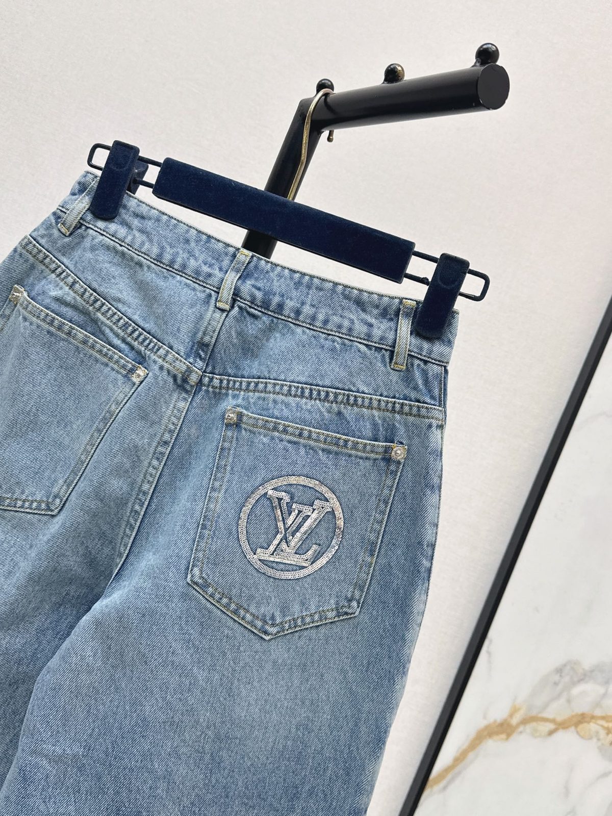 Louis Vuitton Monogram Embroidered Wide-Leg Denim Jeans
