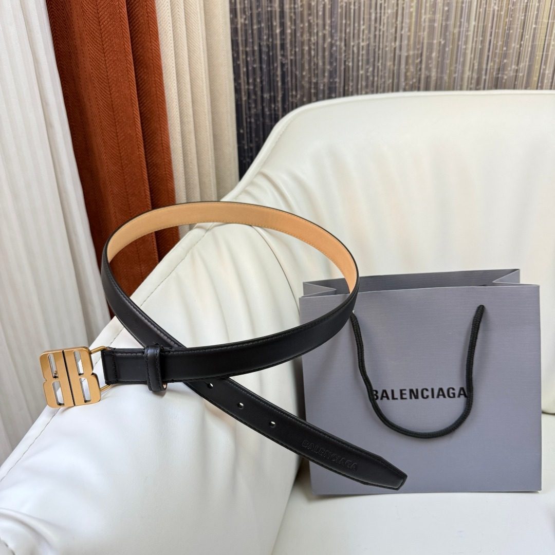 Balenciaga BB Logo Leather Belt Black