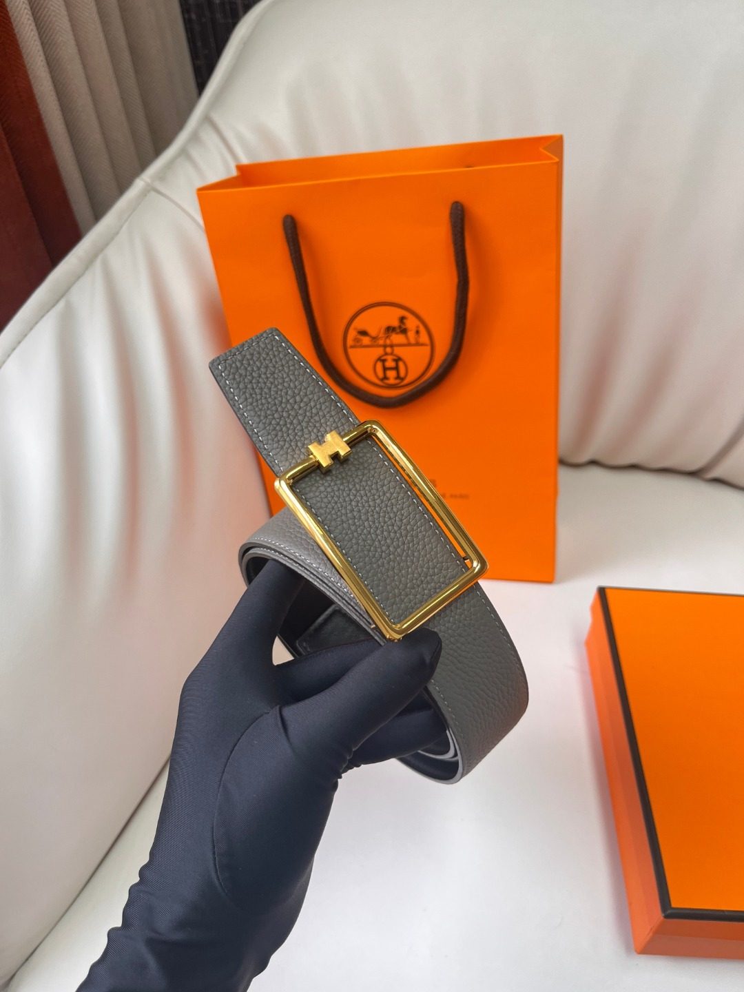 Hermès Leather Belt with Gold Buckle