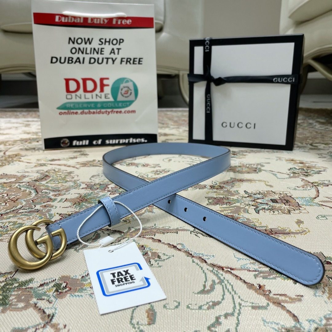 Gucci GG Marmont Leather Belt Light Blue