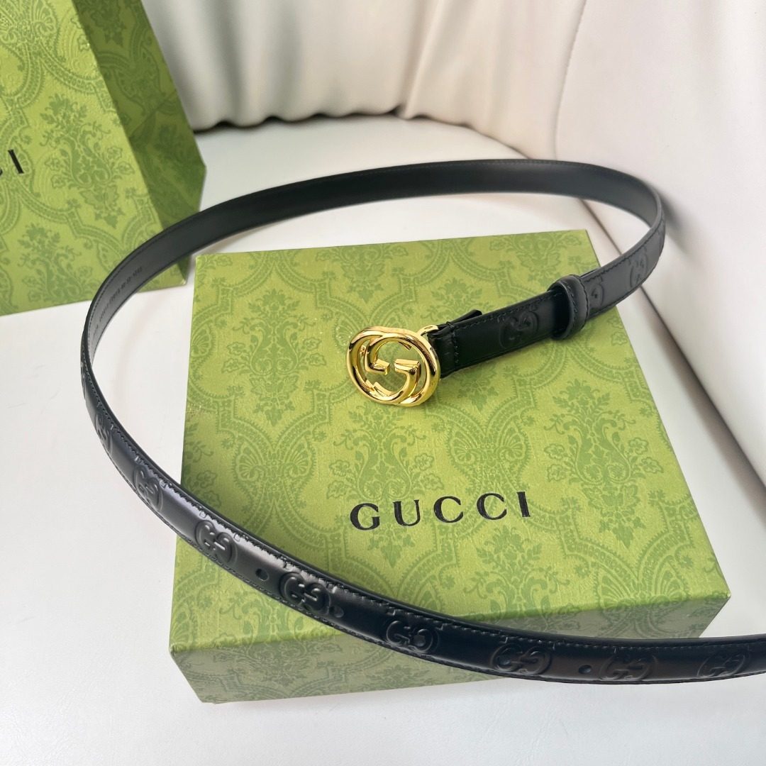 Gucci GG Embossed Black Leather Belt