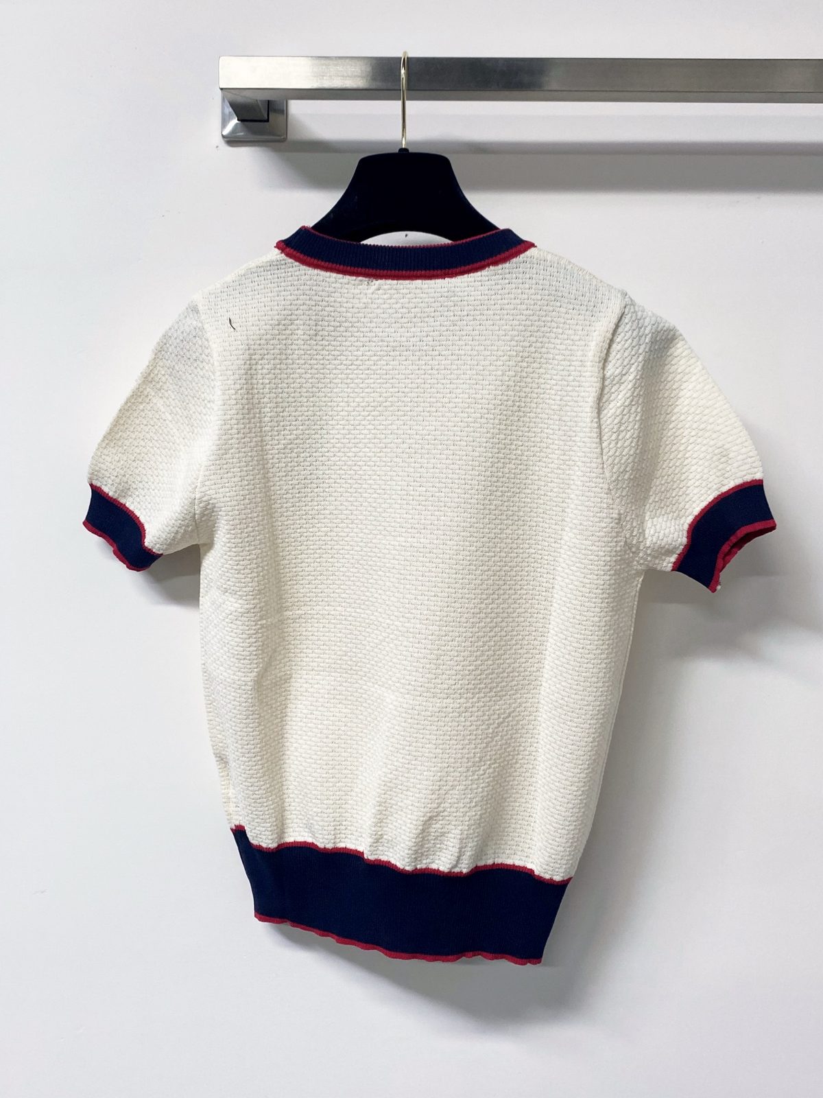 Tricolor Striped Knit Short Sleeve Sweater