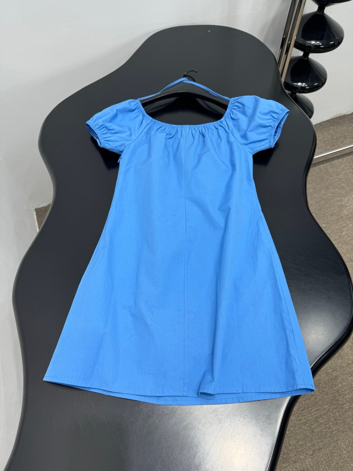 Blue Puff Sleeve A-Line Dress