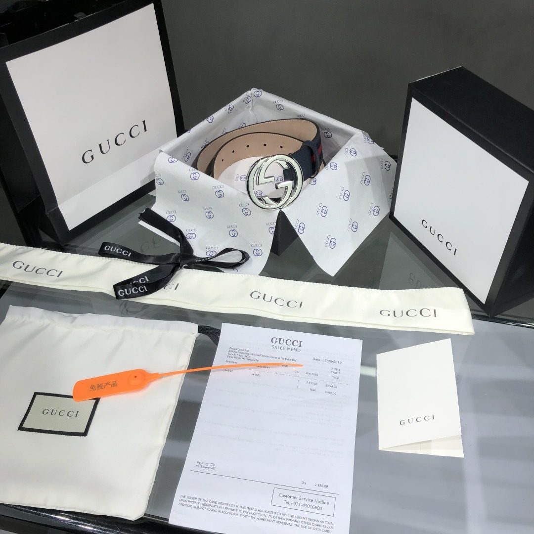 Gucci Interlocking G Leather Belt Navy