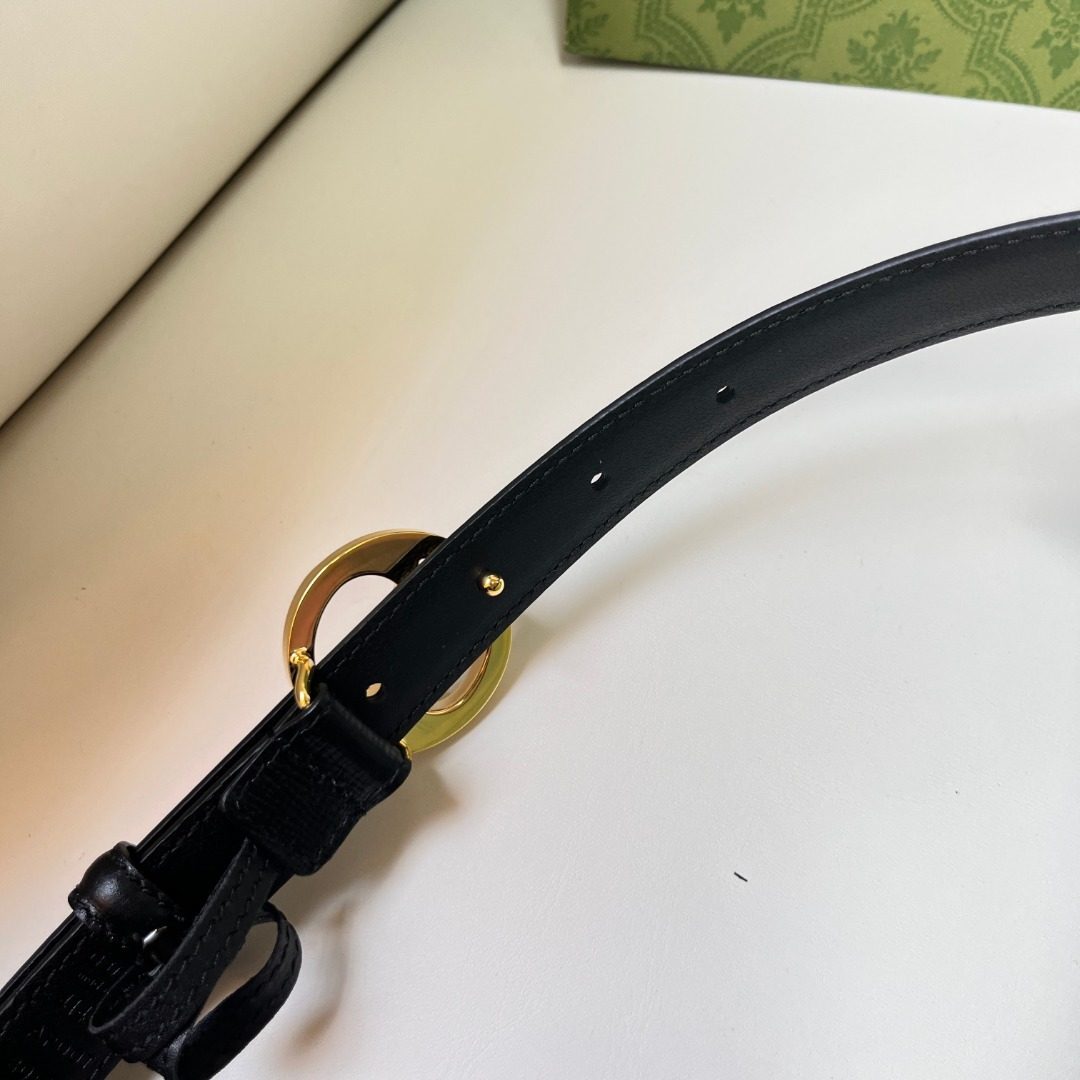 Black Leather Belt with Gold Ring Buckle
