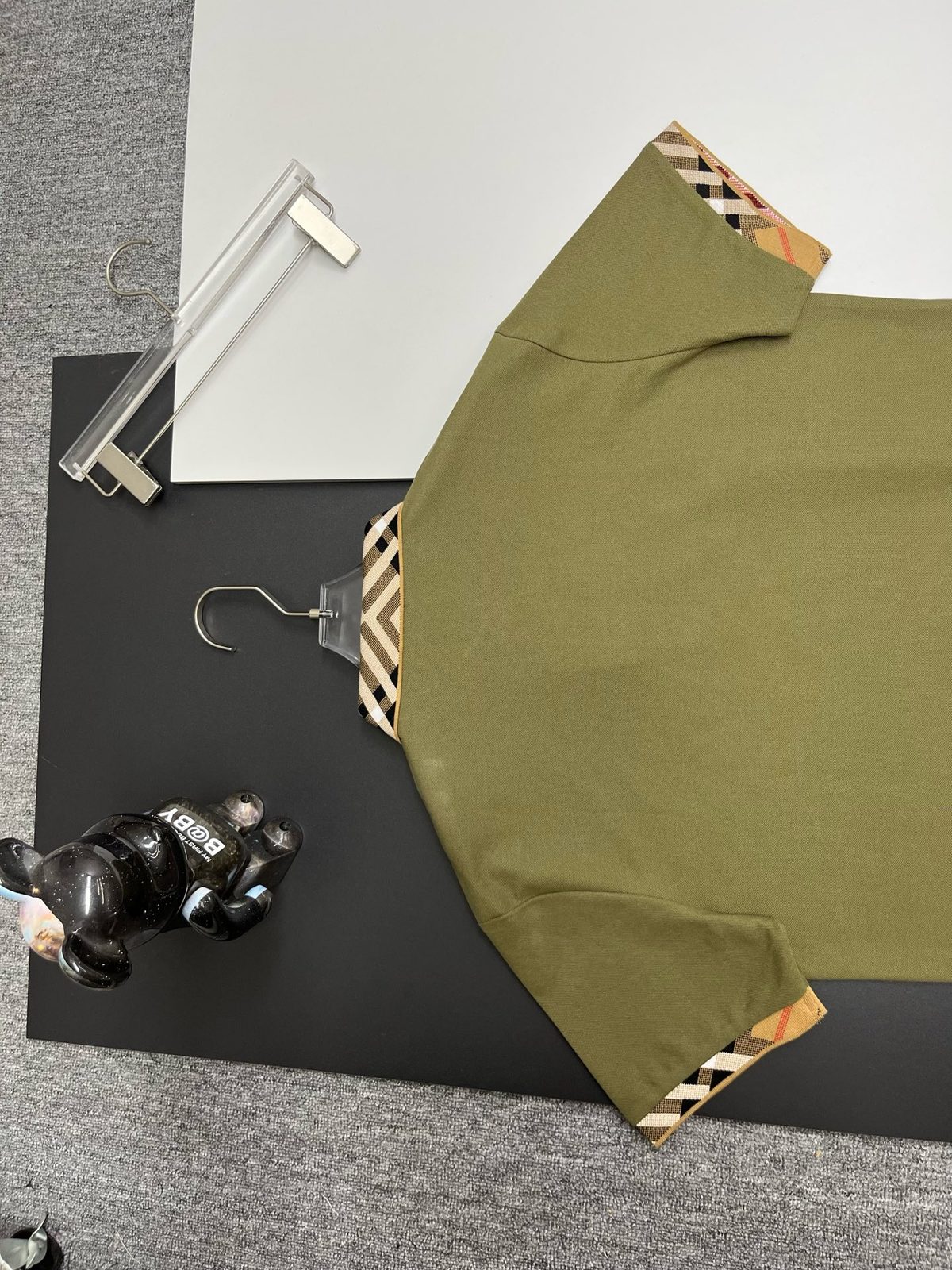 Burberry Check Collar Olive Green T-Shirt