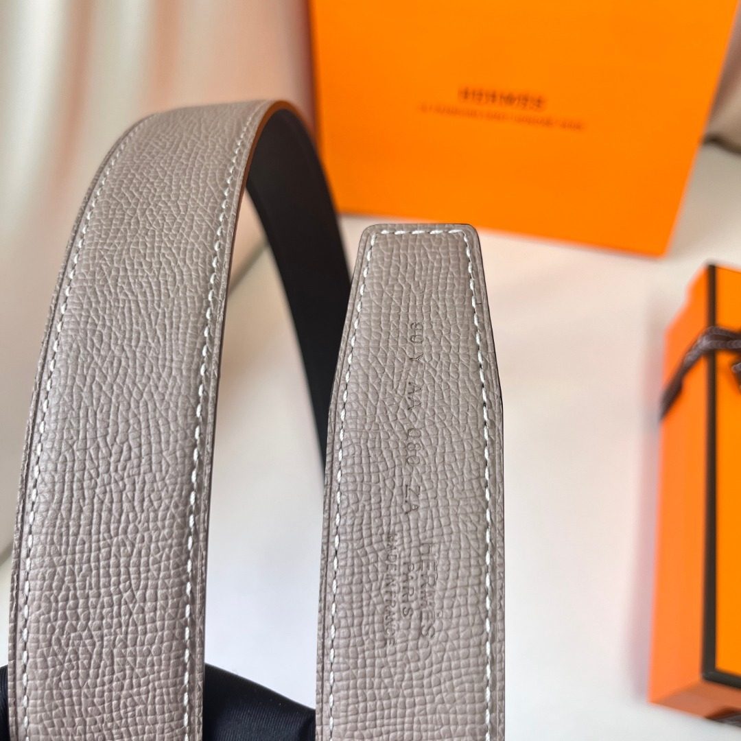 Hermès Reversible Leather Belt with Blue Buckle