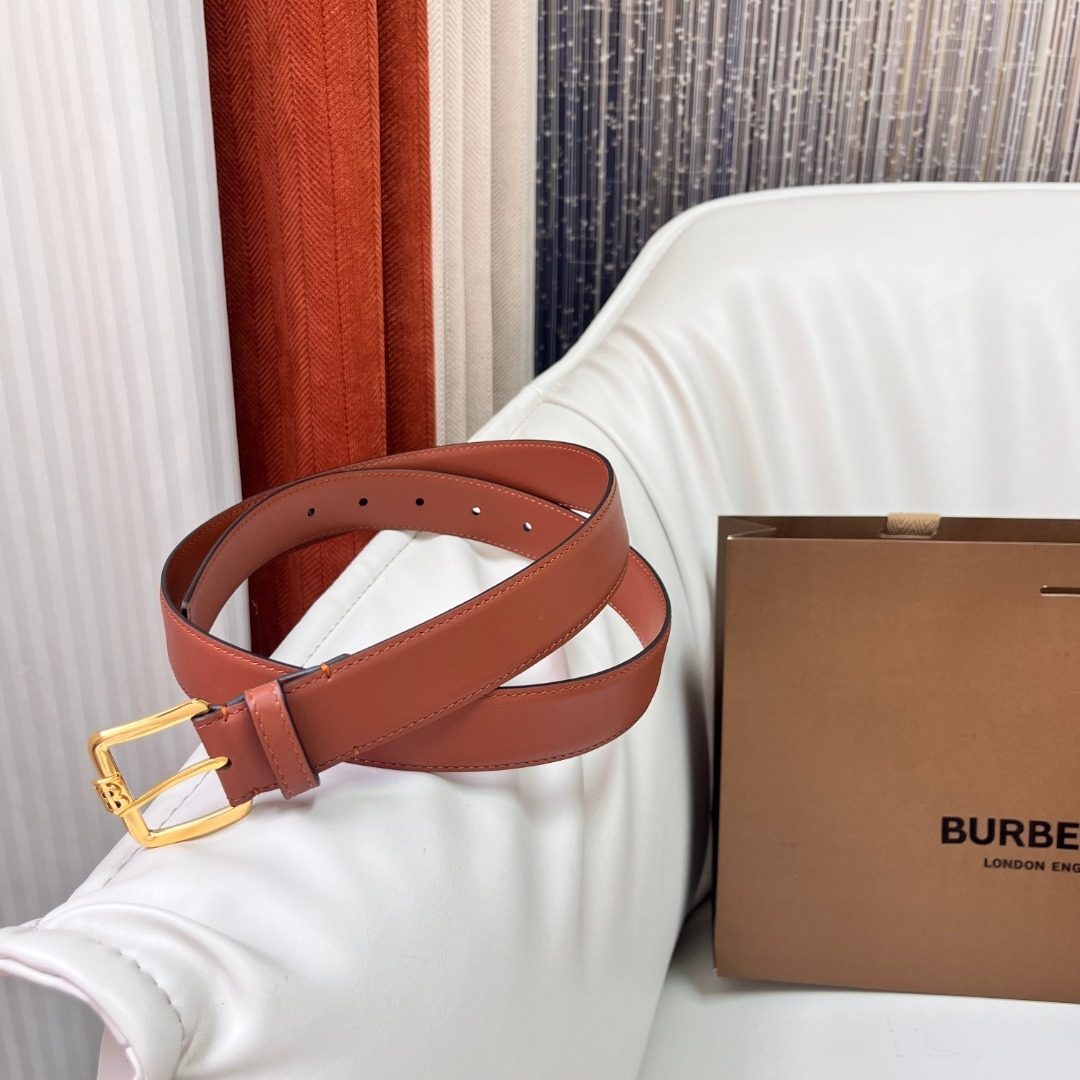 Burberry Leather Belt with Gold Buckle