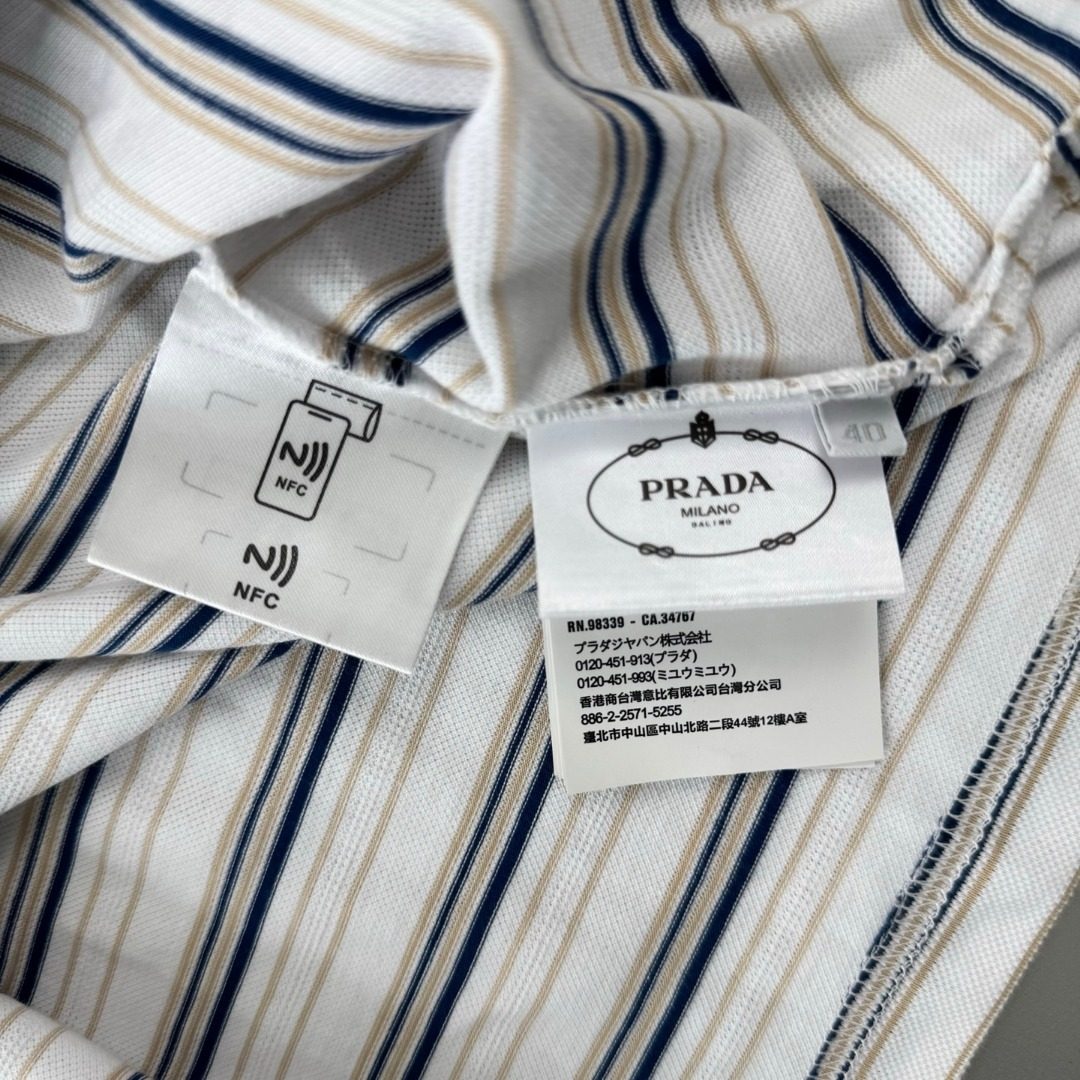 Prada White Navy Striped Polo Shirt