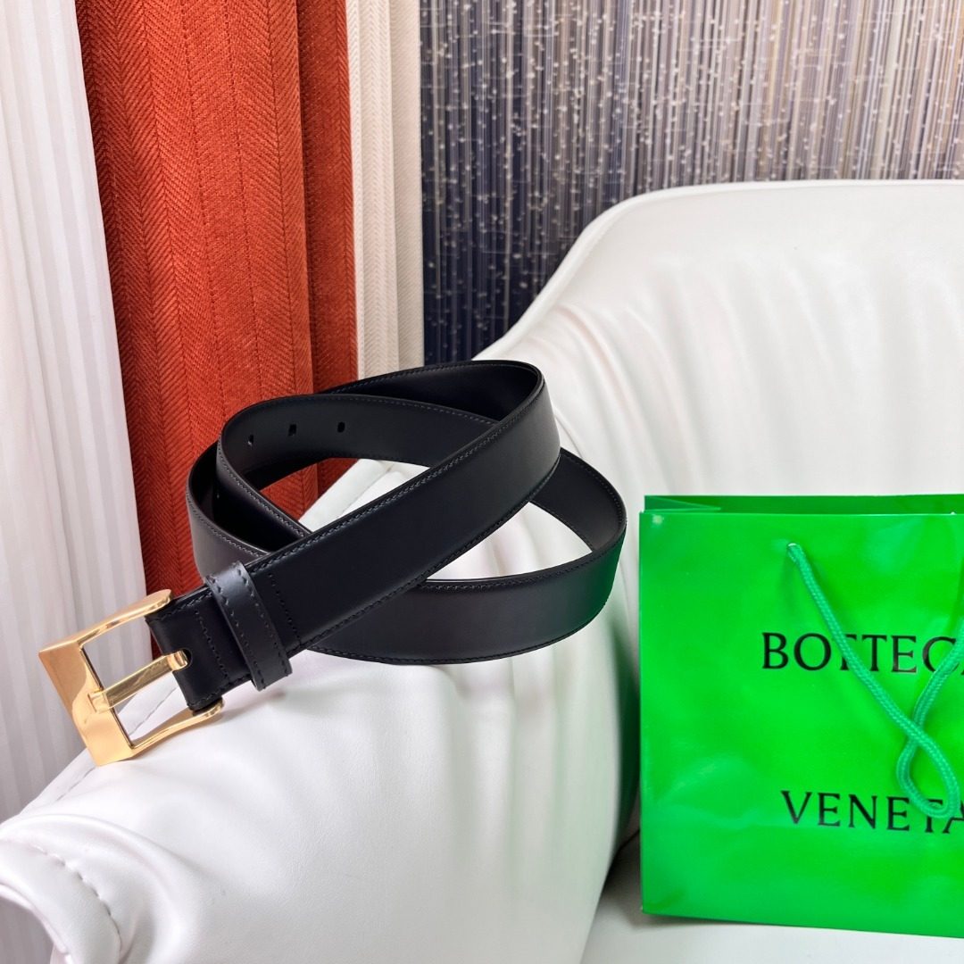 Bottega Veneta Black Leather Belt Gold Buckle