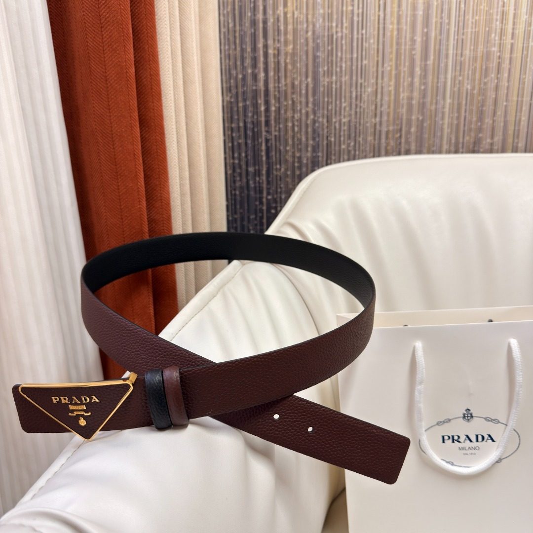 Prada Leather Belt with Triangle Logo