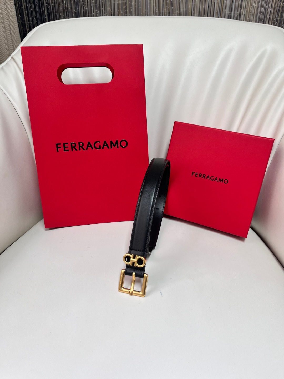 Ferragamo Gancini Black Leather Belt