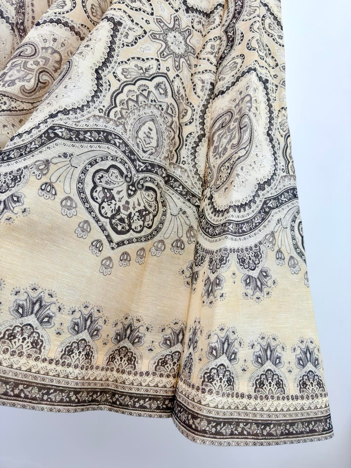 Linen Silk Paisley Print Midi Dress
