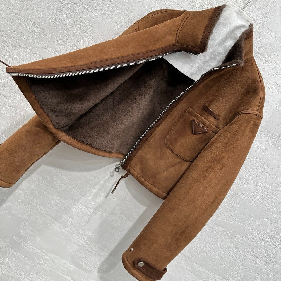 Prada Suede Cropped Jacket Camel