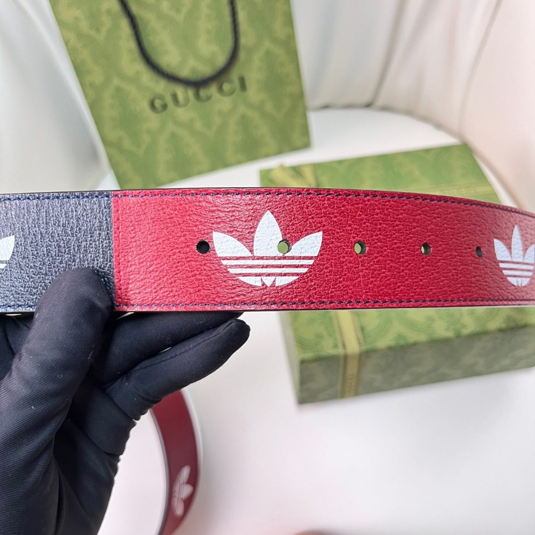Gucci Adidas GG Leather Web Belt Red
