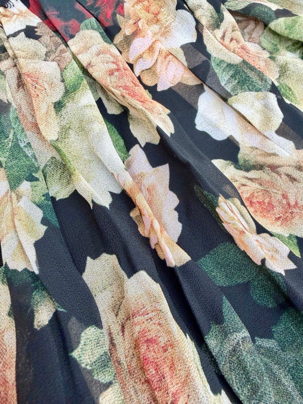 Black Floral Print Long Sleeve Viscose Blouse
